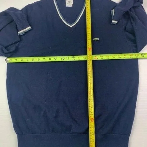 LACOSTE Mens V Neck Cotton Pullover Sweater Size 6 Navy - Picture 6 of 8